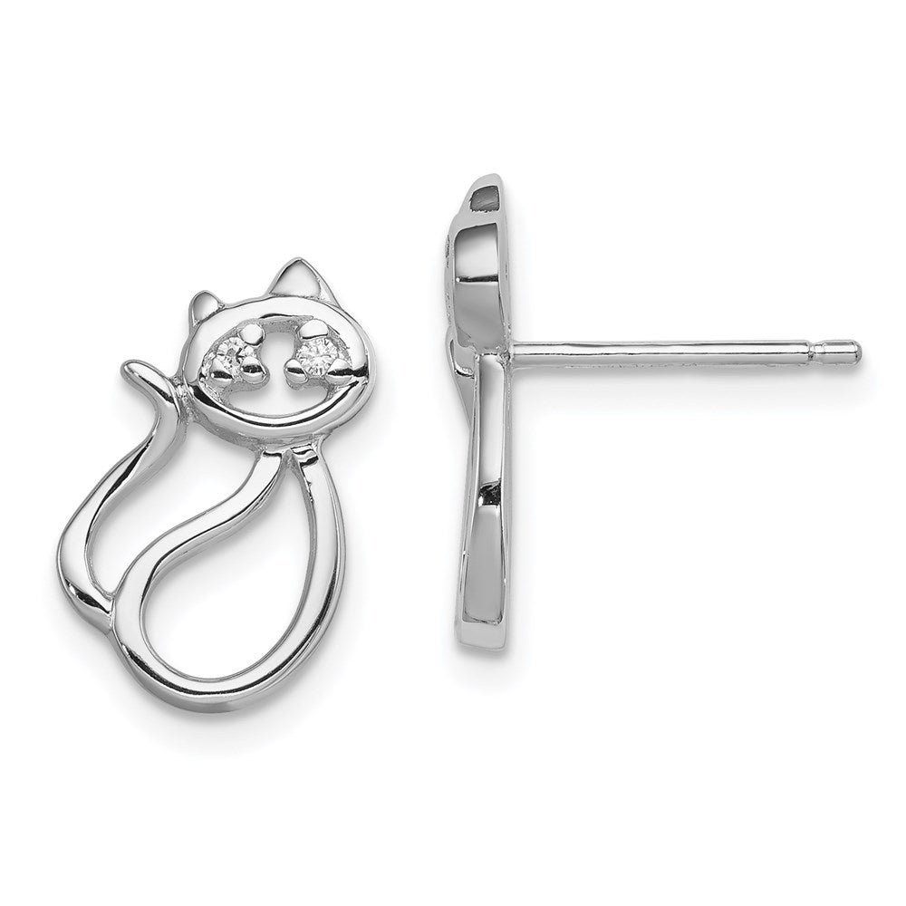 Sterlingsilber Rhodiniert Zirkonia Offen Katze Ohrstecker