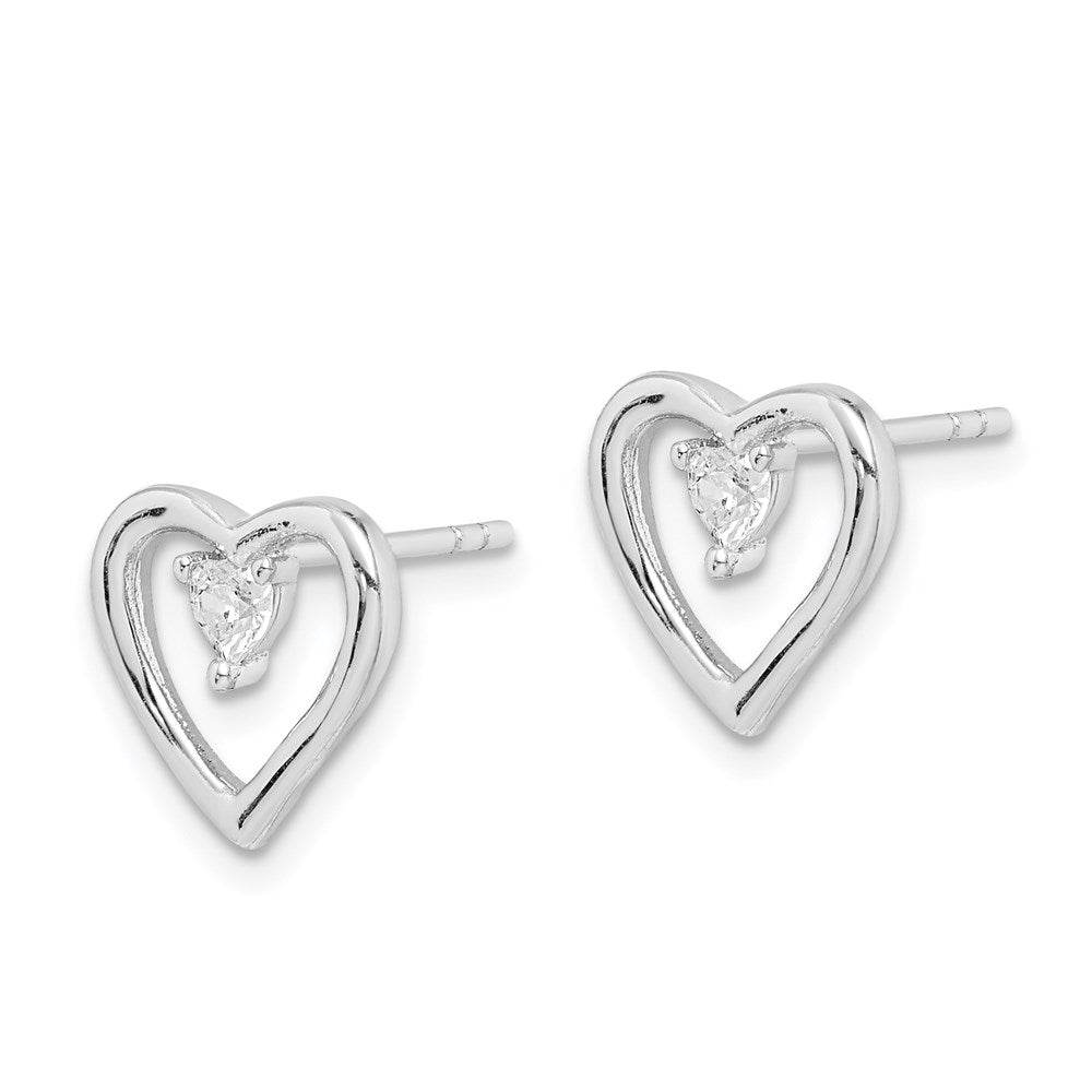Sterlingsilber Rhodiniert Zirkonia Poliert Herz Ohrstecker