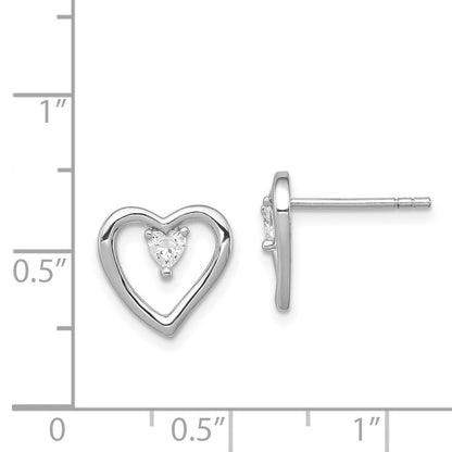 Sterlingsilber Rhodiniert Zirkonia Poliert Herz Ohrstecker