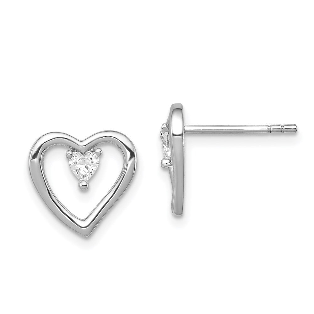 Sterlingsilber Rhodiniert Zirkonia Poliert Herz Ohrstecker