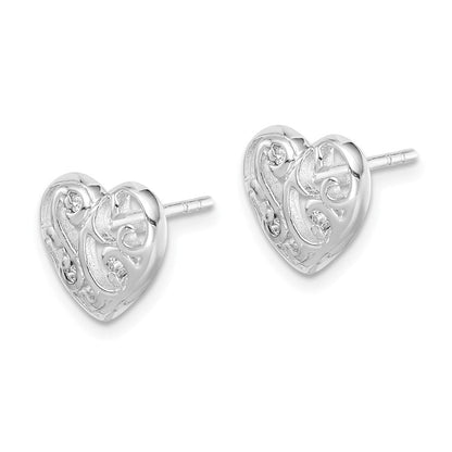 Sterlingsilber Rhodiniert Zirkonia Herz Ohrstecker