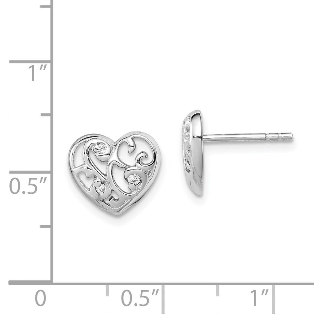 Sterlingsilber Rhodiniert Zirkonia Herz Ohrstecker