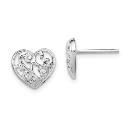 Sterlingsilber Rhodiniert Zirkonia Herz Ohrstecker