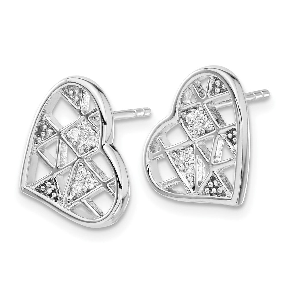 Sterlingsilber Rhodiniert Zirkonia Herz Ohrstecker