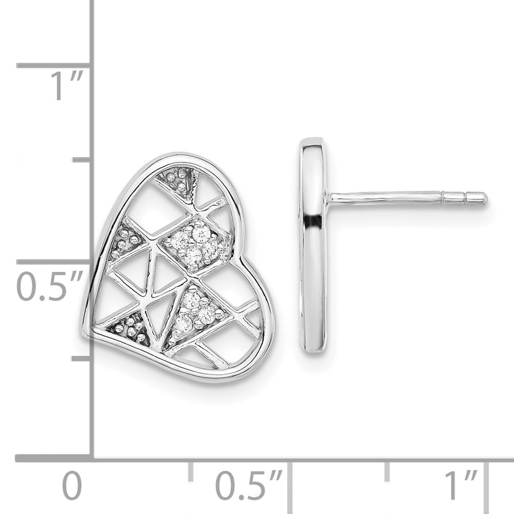 Sterlingsilber Rhodiniert Zirkonia Herz Ohrstecker