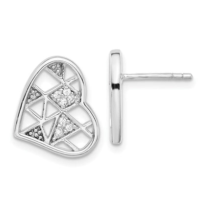 Sterlingsilber Rhodiniert Zirkonia Herz Ohrstecker