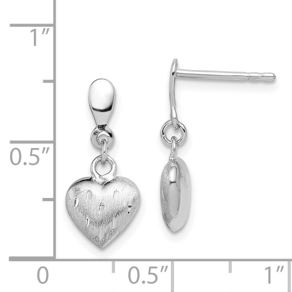 Sterlingsilber Rhodiniert 3-d Scratch Herz Ohrstecker