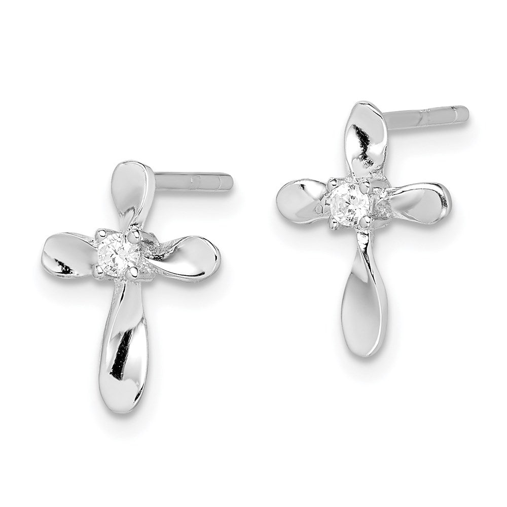 Sterlingsilber Rhodiniert Poliert Zirkonia Kreuz Ohrstecker