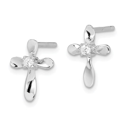 Sterlingsilber Rhodiniert Poliert Zirkonia Kreuz Ohrstecker