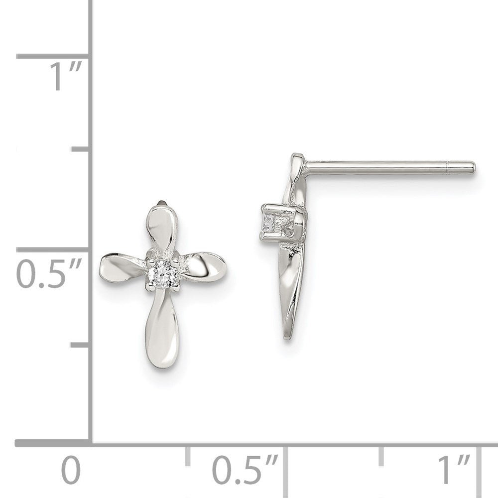 Sterlingsilber Rhodiniert Poliert Zirkonia Kreuz Ohrstecker