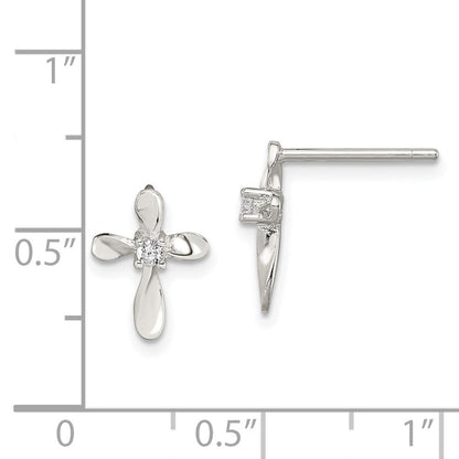 Sterlingsilber Rhodiniert Poliert Zirkonia Kreuz Ohrstecker