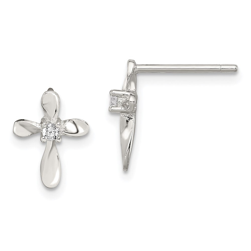Sterlingsilber Rhodiniert Poliert Zirkonia Kreuz Ohrstecker