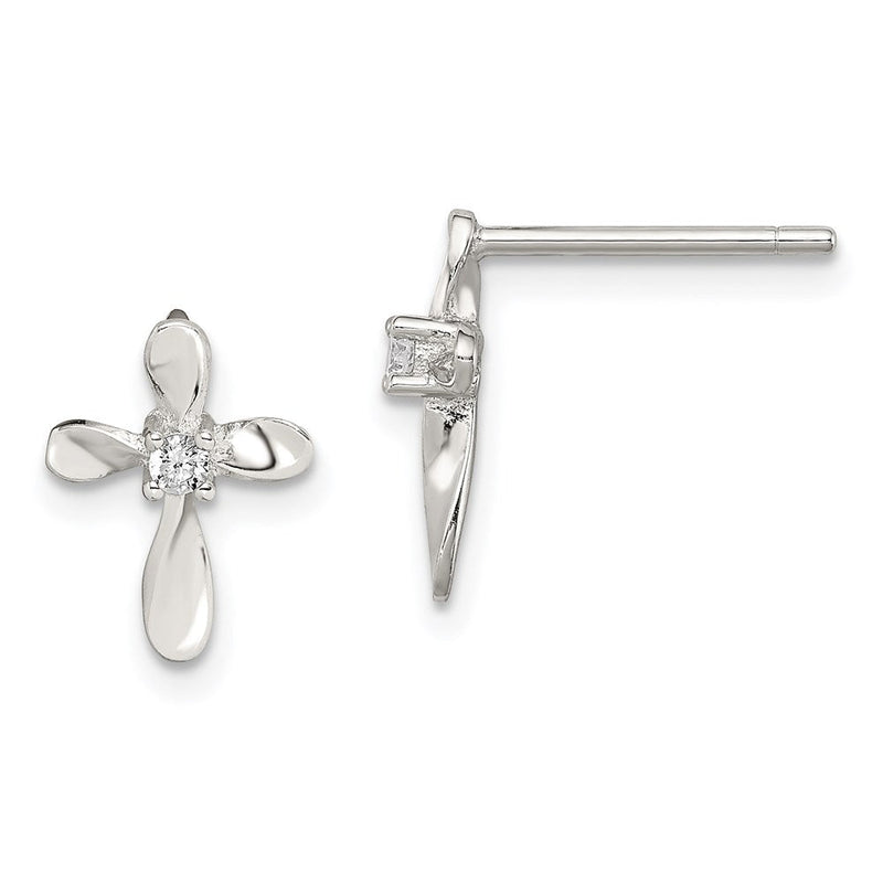 Sterlingsilber Rhodiniert Poliert Zirkonia Kreuz Ohrstecker