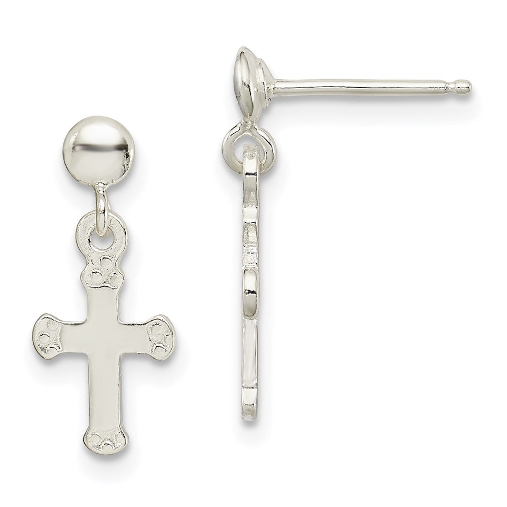 Sterlingsilber Poliert Knospend Kreuz Stecker Ohrhänger