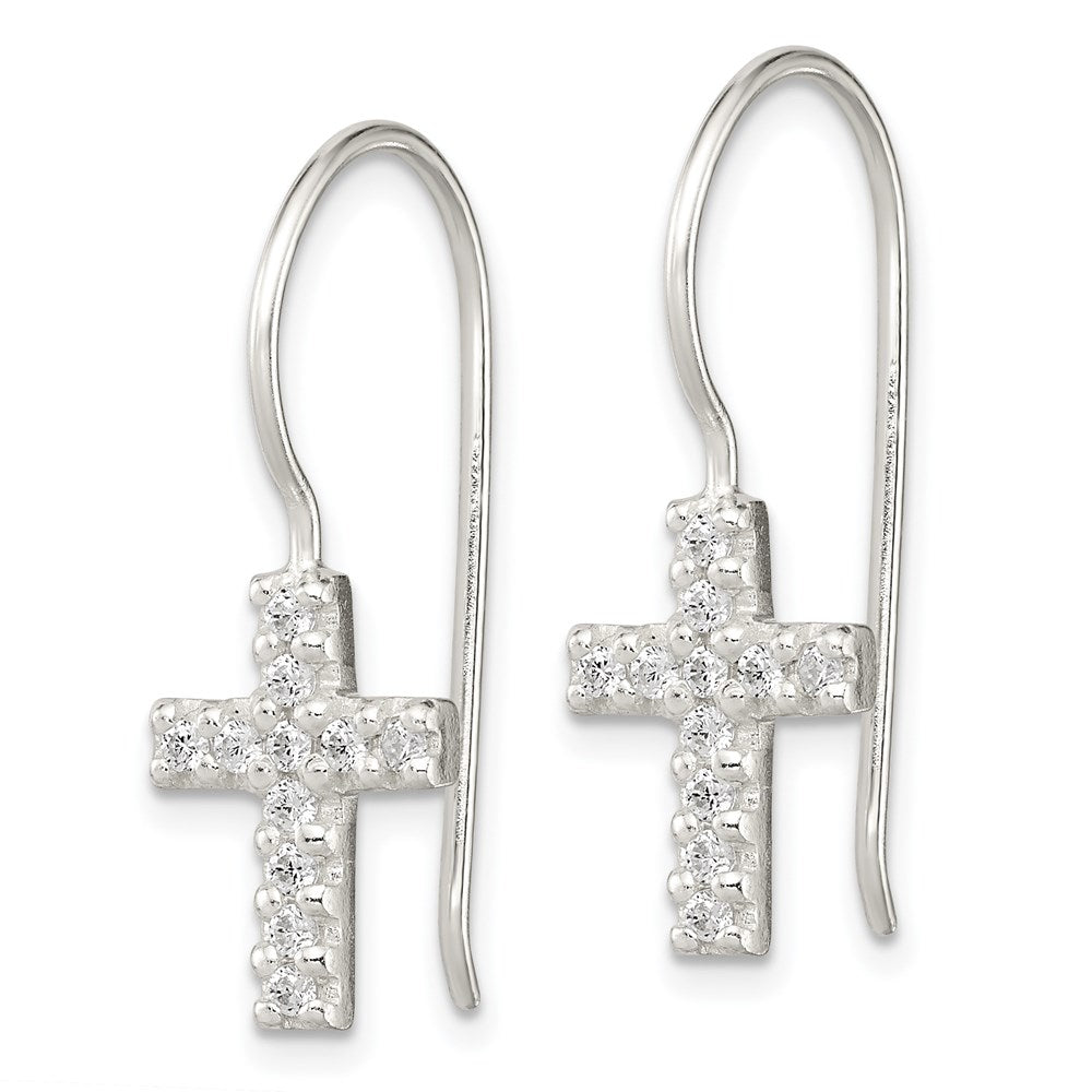 Sterlingsilber Poliert Zirkonia Lateinisch Kreuz Ohrhänger