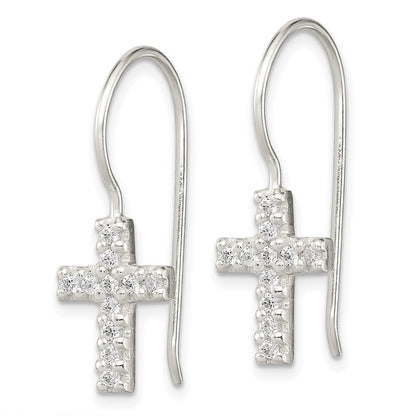 Sterlingsilber Poliert Zirkonia Lateinisch Kreuz Ohrhänger