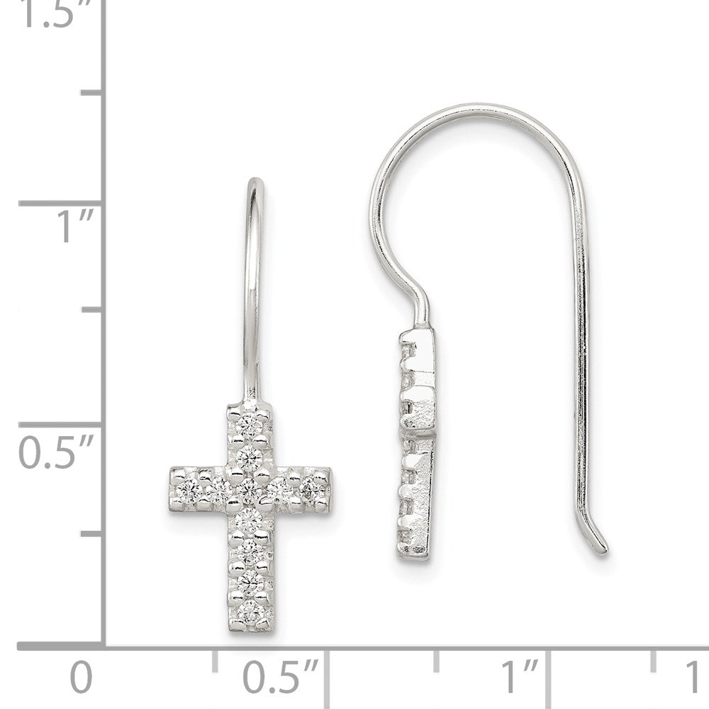 Sterlingsilber Poliert Zirkonia Lateinisch Kreuz Ohrhänger