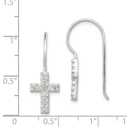 Sterlingsilber Poliert Zirkonia Lateinisch Kreuz Ohrhänger