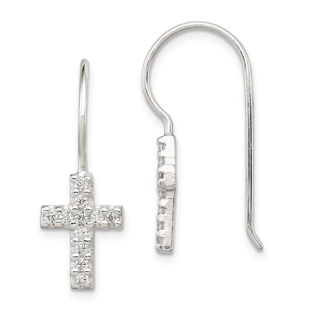 Sterlingsilber Poliert Zirkonia Lateinisch Kreuz Ohrhänger