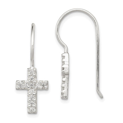 Sterlingsilber Poliert Zirkonia Lateinisch Kreuz Ohrhänger