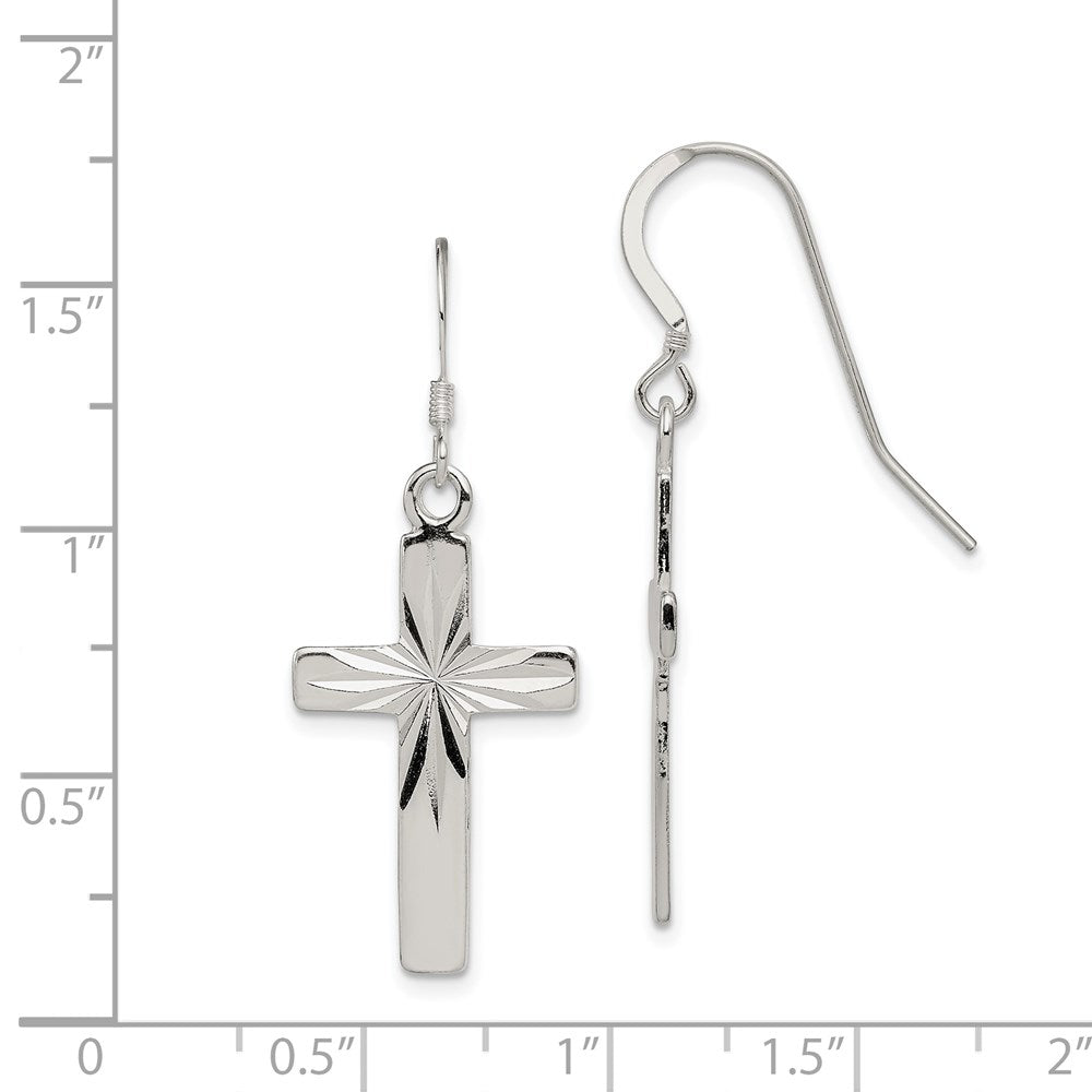 Sterlingsilber Poliert & Diamantiert Lateinisch Kreuz Ohrhänger