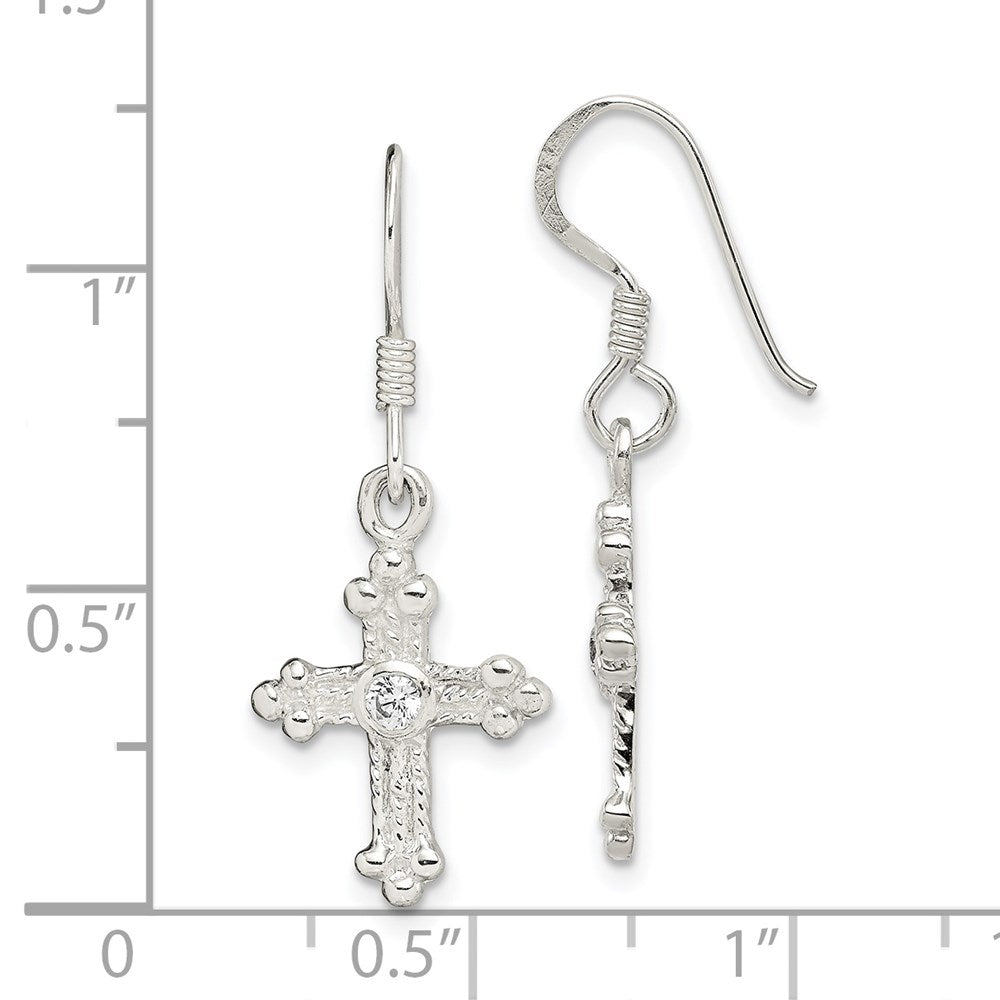 Sterlingsilber Poliert & Strukturiert Zirkonia Knospend Kreuz Ohrhänger