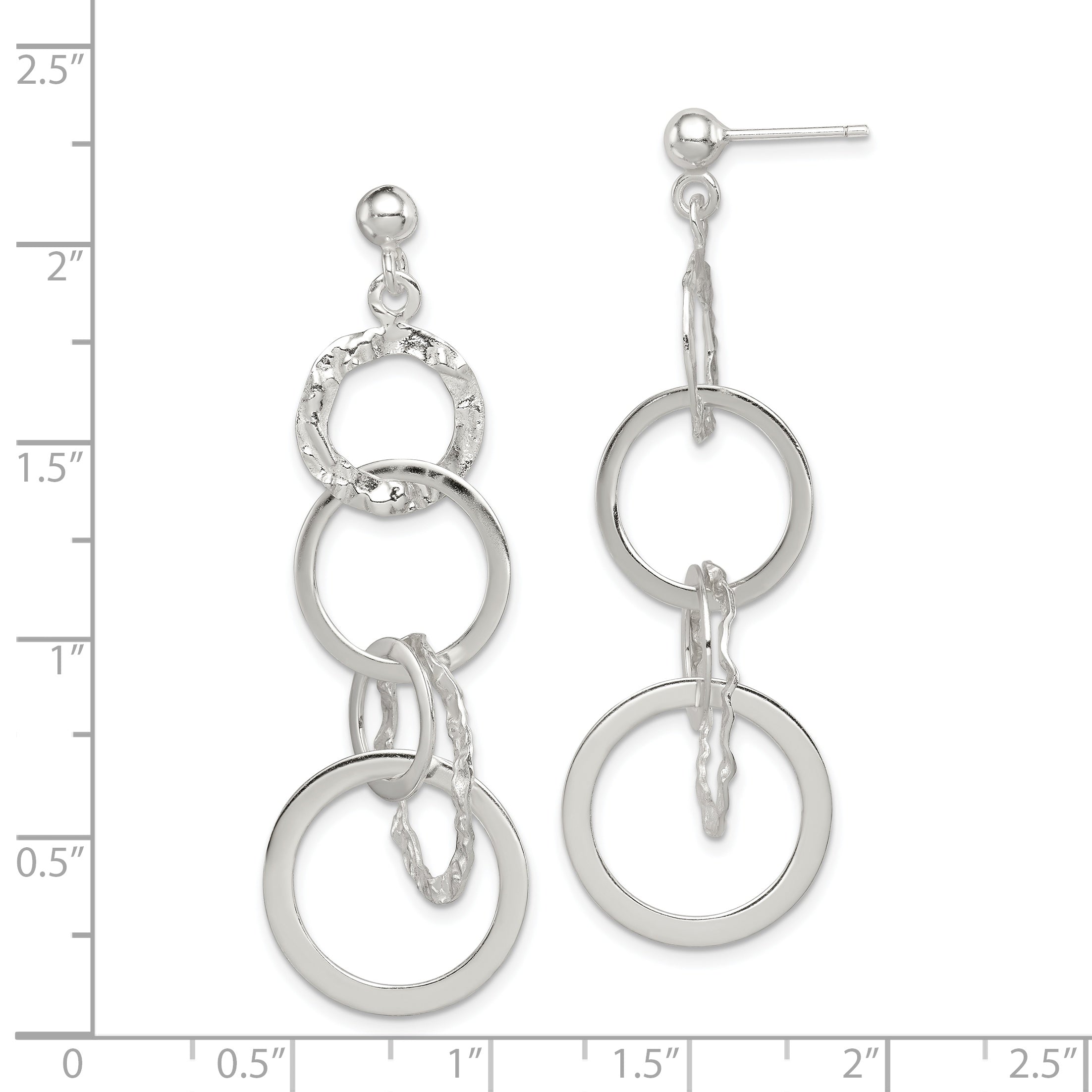 Sterlingsilber Poliert und Gehämmert Kreise Stecker Ohrhänger
