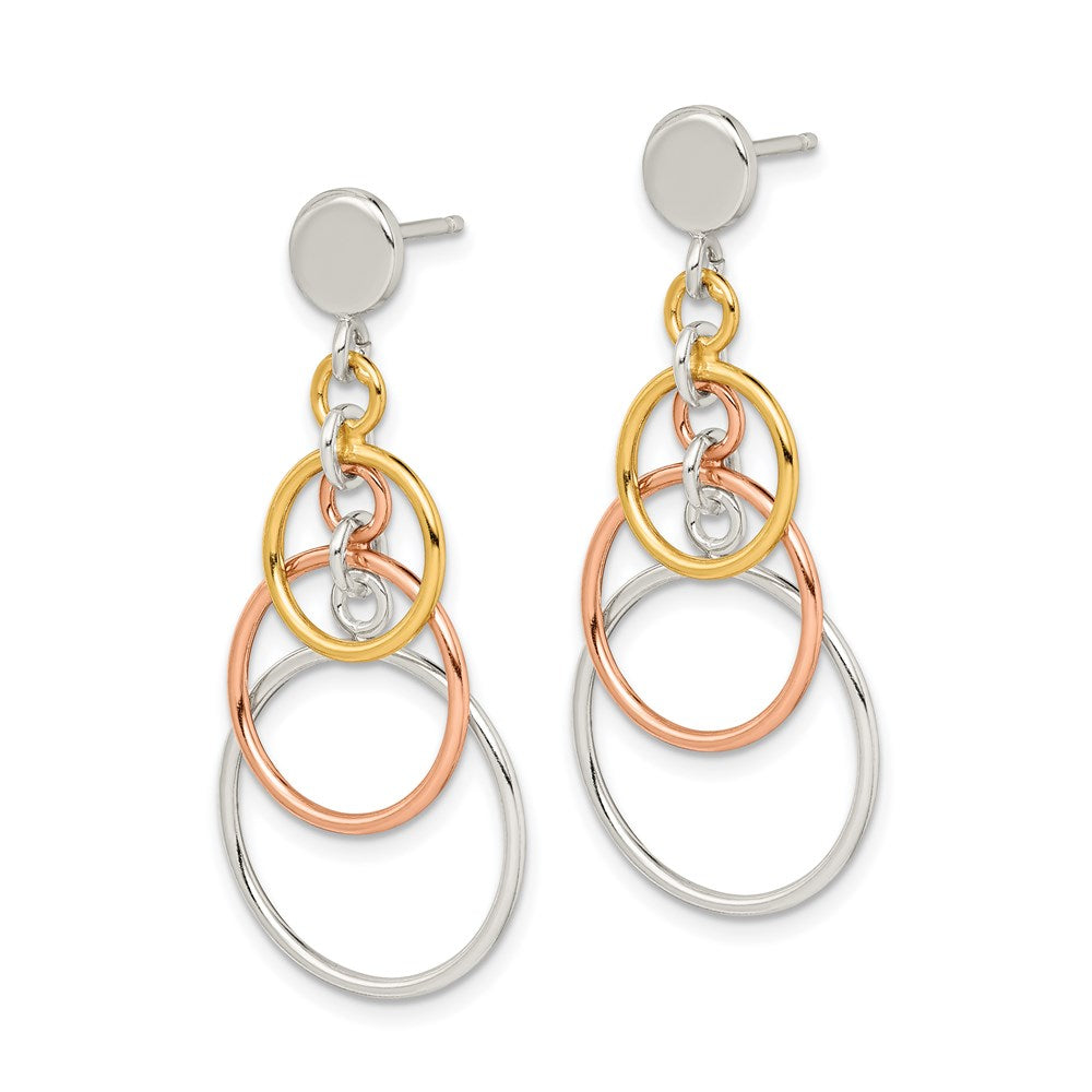 Sterlingsilber & Glanz Gelb Rose Vergoldet Kreis Stecker Hängend Earrin