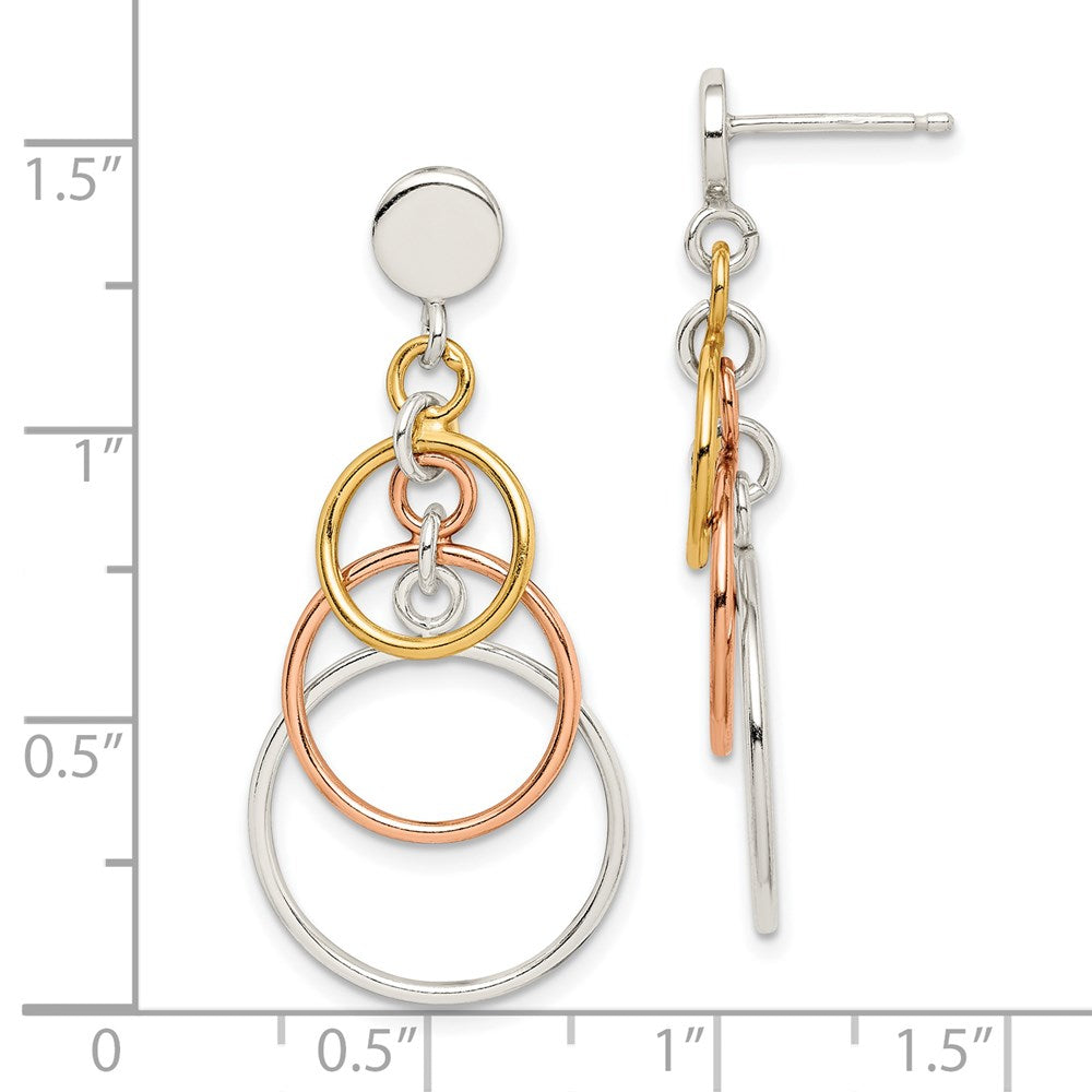 Sterlingsilber & Glanz Gelb Rose Vergoldet Kreis Stecker Hängend Earrin