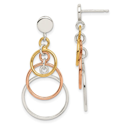 Sterlingsilber & Glanz Gelb Rose Vergoldet Kreis Stecker Hängend Earrin