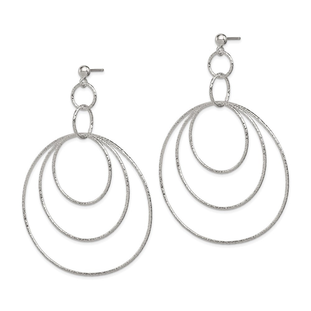 Sterlingsilber Poliert & Strukturiert Groß Kreise Stecker Ohrhänger