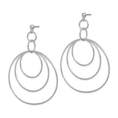 Sterlingsilber Poliert & Strukturiert Groß Kreise Stecker Ohrhänger