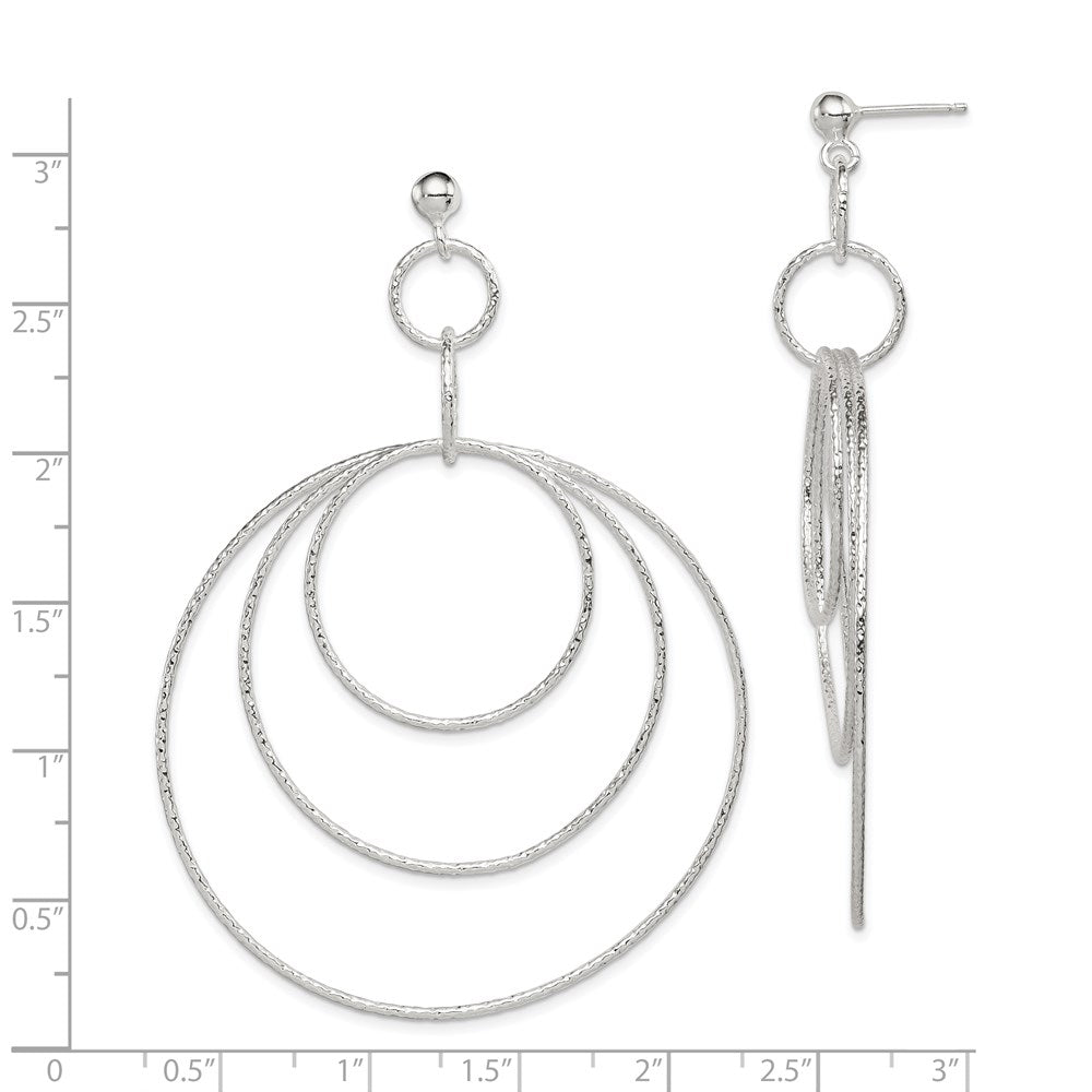 Sterlingsilber Poliert & Strukturiert Groß Kreise Stecker Ohrhänger