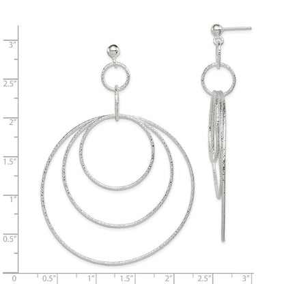 Sterlingsilber Poliert & Strukturiert Groß Kreise Stecker Ohrhänger