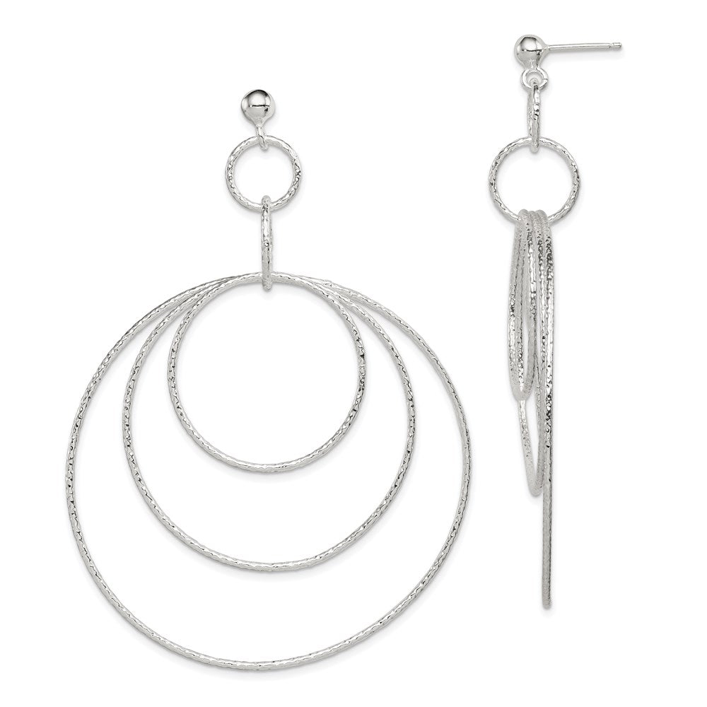 Sterlingsilber Poliert & Strukturiert Groß Kreise Stecker Ohrhänger