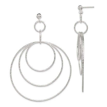 Sterlingsilber Poliert & Strukturiert Groß Kreise Stecker Ohrhänger
