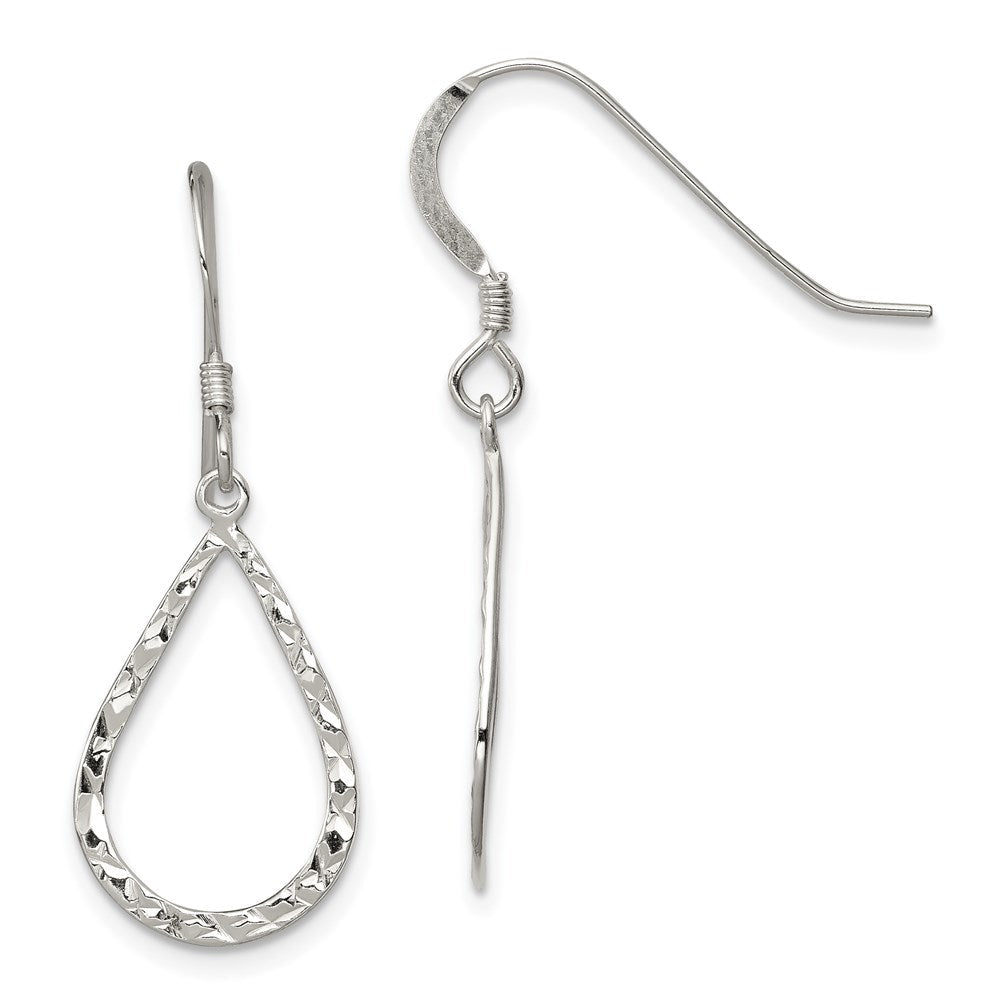 Sterlingsilber Poliert & Diamantiert Tropfen Hängend Hirte Haken Ohrringe