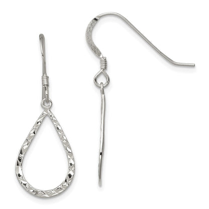 Sterlingsilber Poliert & Diamantiert Tropfen Hängend Hirte Haken Ohrringe