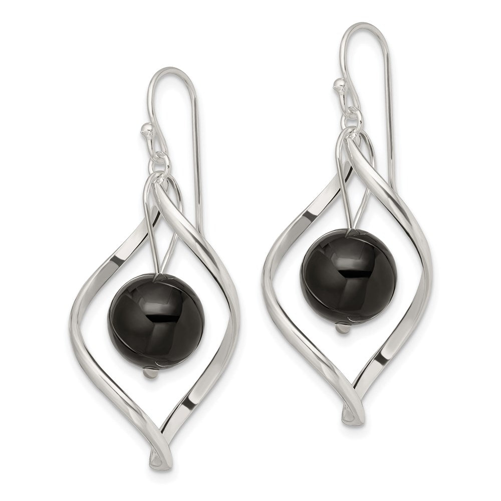 Sterlingsilber Poliert Onyx Gedreht Ohrhänger