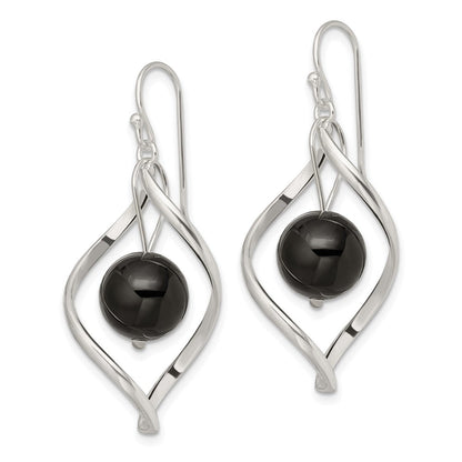 Sterlingsilber Poliert Onyx Gedreht Ohrhänger