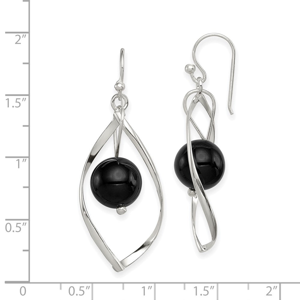 Sterlingsilber Poliert Onyx Gedreht Ohrhänger