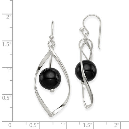 Sterlingsilber Poliert Onyx Gedreht Ohrhänger