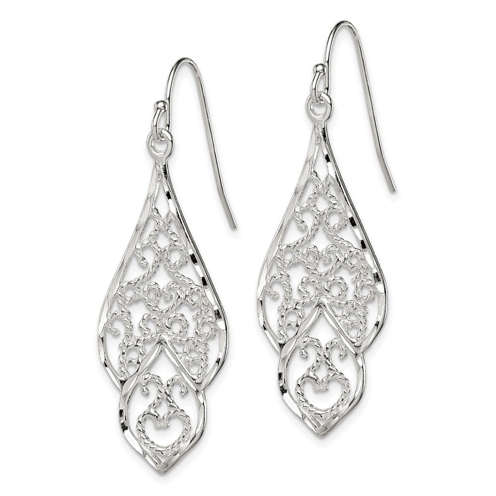 Sterlingsilber Poliert & Diamantiert Fantasie Filigran Ohrhänger