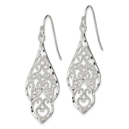 Sterlingsilber Poliert & Diamantiert Fantasie Filigran Ohrhänger