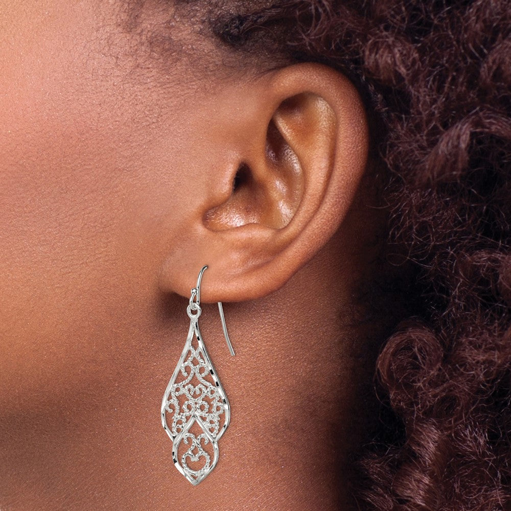 Sterlingsilber Poliert & Diamantiert Fantasie Filigran Ohrhänger