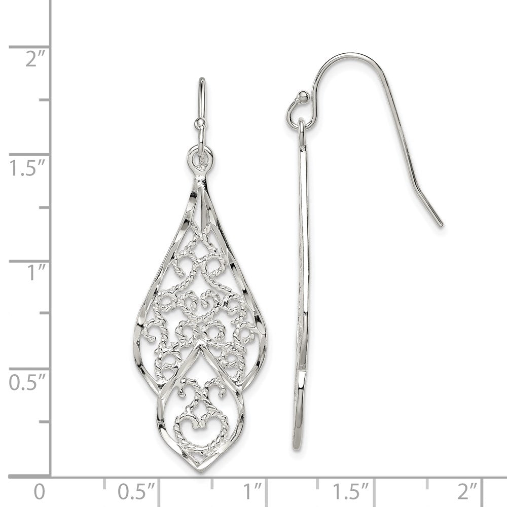 Sterlingsilber Poliert & Diamantiert Fantasie Filigran Ohrhänger
