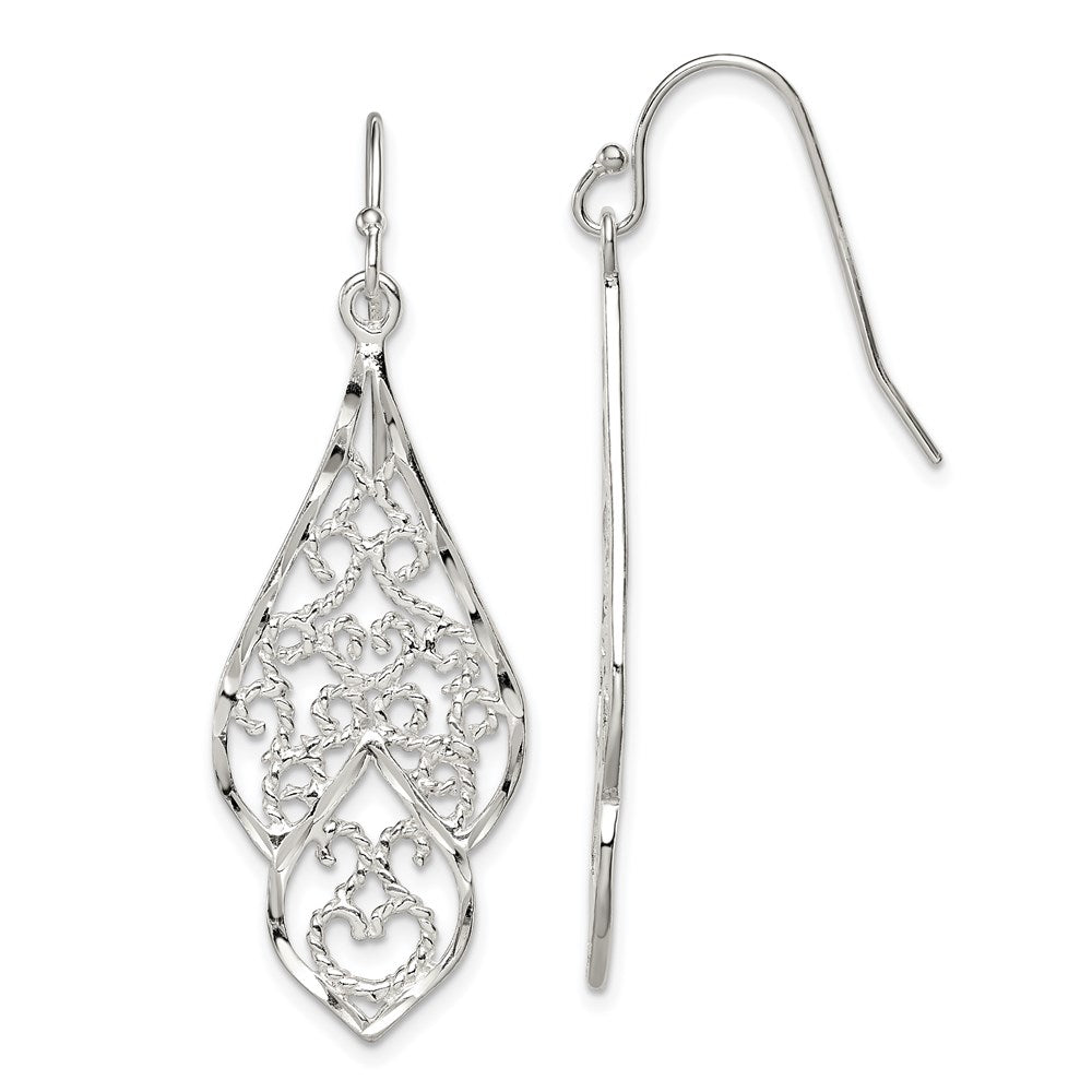 Sterlingsilber Poliert & Diamantiert Fantasie Filigran Ohrhänger