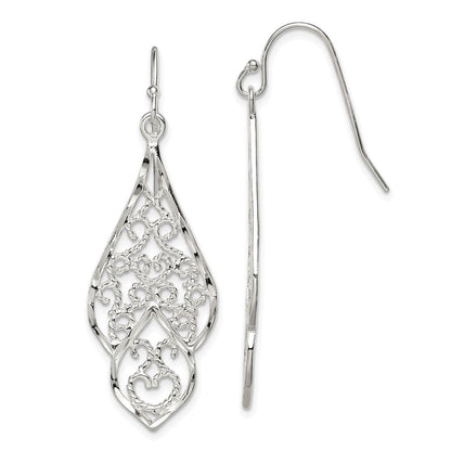 Sterlingsilber Poliert & Diamantiert Fantasie Filigran Ohrhänger