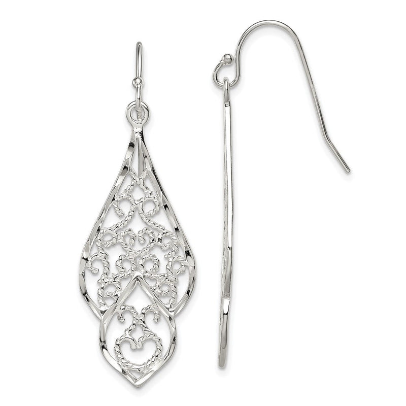 Sterlingsilber Poliert & Diamantiert Fantasie Filigran Ohrhänger