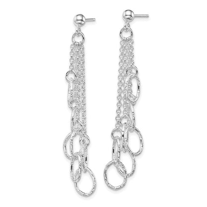 Sterlingsilber Rhodiniert Poliert Strukturiert Oval & Kette Stecker Hängend Earrin